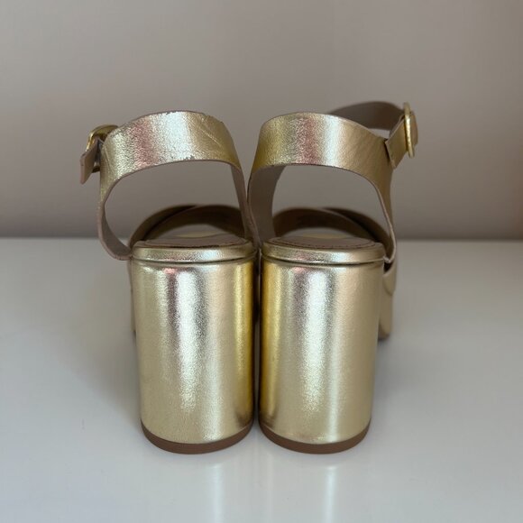Seychelles - Gold Leather Platform Block Heel Sandals - Size 8 Women's NEW - Picture 7 of 9